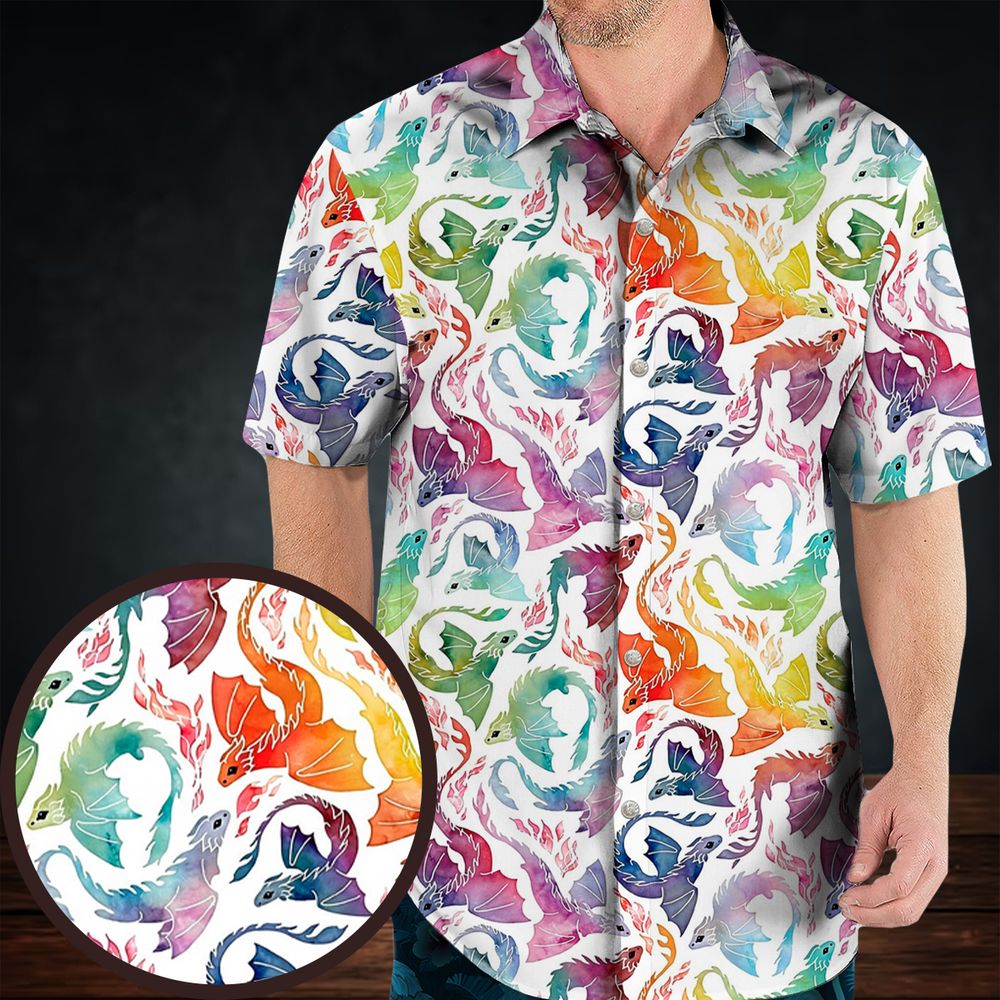 Dragon fire rainbow Hawaiian Shirt -  - 1