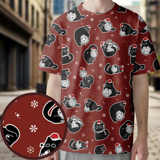 Christmas Black Cat Dice All-Over Print Unisex T-Shirt -  - 1