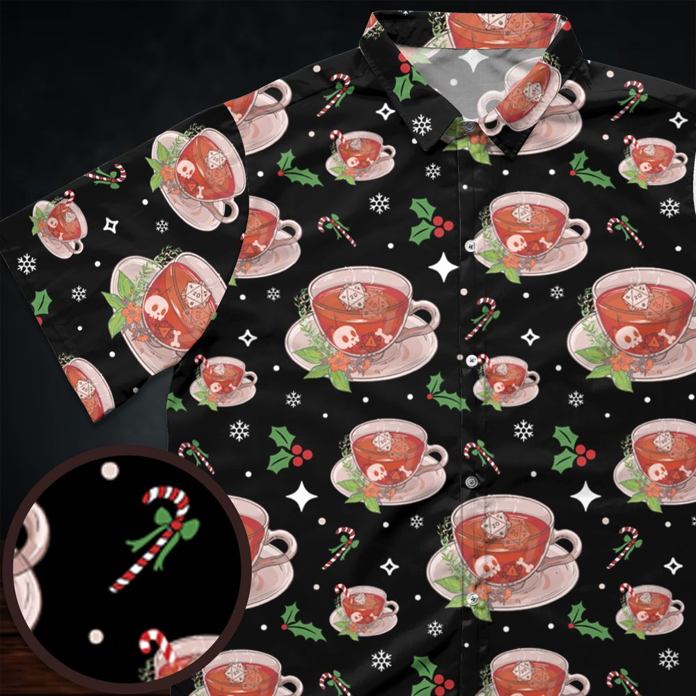 Cute DnD Christmas Tea Button Down Shirt -  - 1