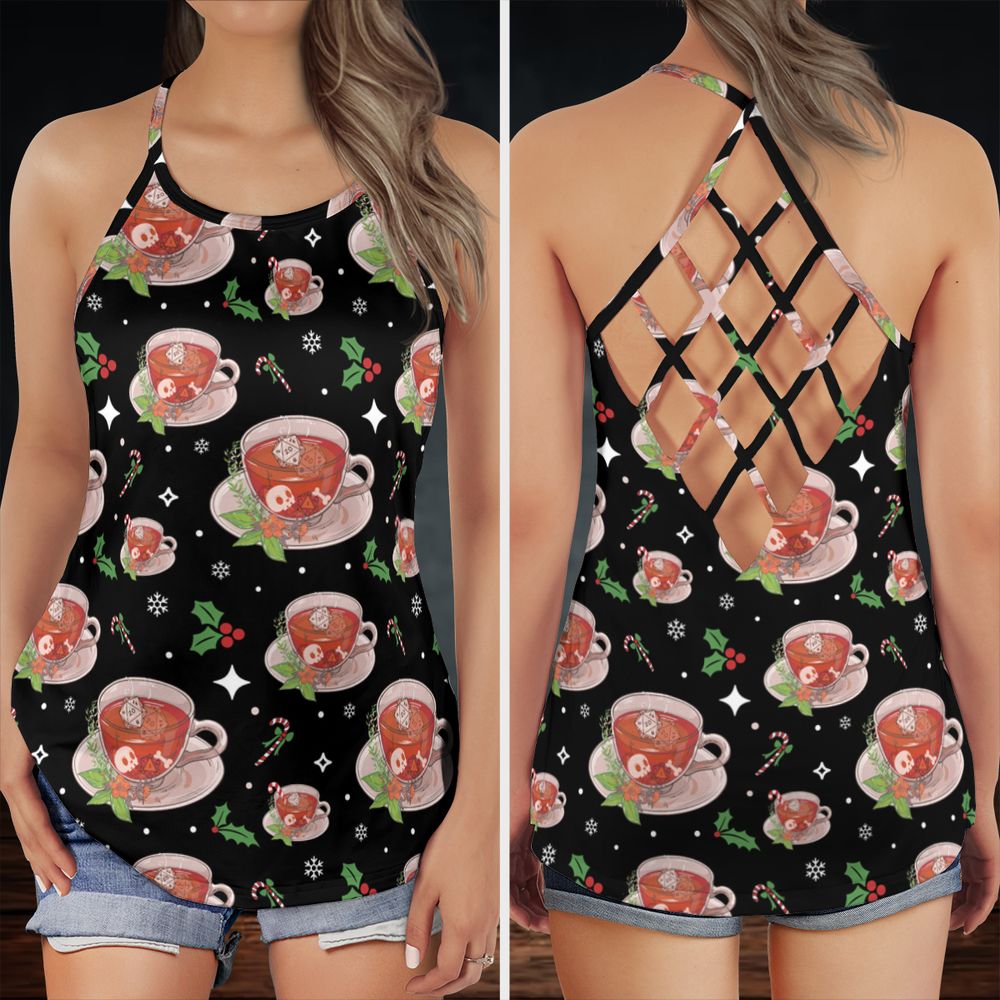 Cute DnD Christmas Tea Criss Cross Tank Top -  - 1