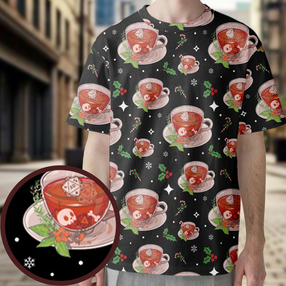 Cute DnD Christmas Tea All-Over Print Unisex T-Shirt -  - 1