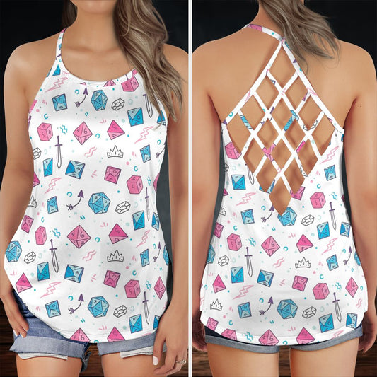 DnD Dice Pattern Cute Criss Cross Tank Top -  - 1