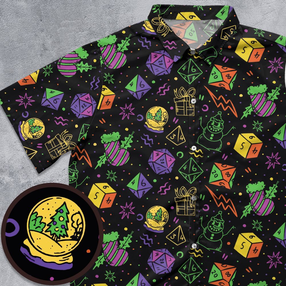 Christmas Role Playing Dice Button Down Shirt -  - 1