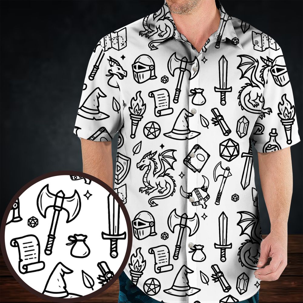 Fantasy Dragon Seamless Pattern Hawaiian Shirt -  - 1