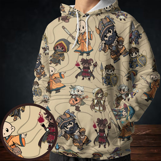 Chibi DnD Party – All Classes All-over Print Hoodie -  - 1