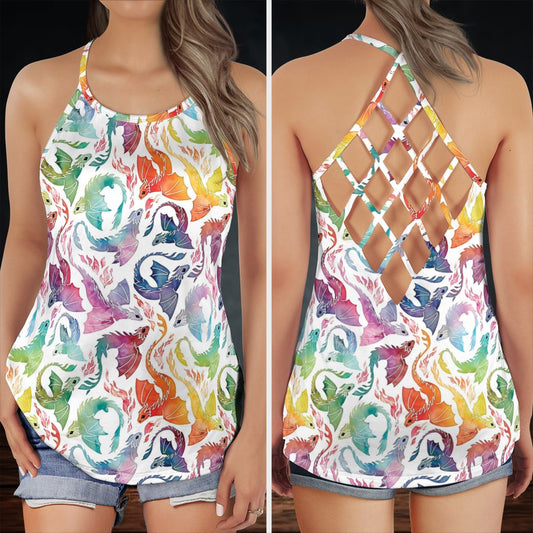 Dragon fire rainbow Criss Cross Tank Top -  - 1
