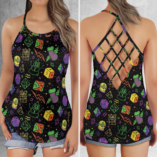 Christmas Role Playing Dice Criss Cross Tank Top -  - 1
