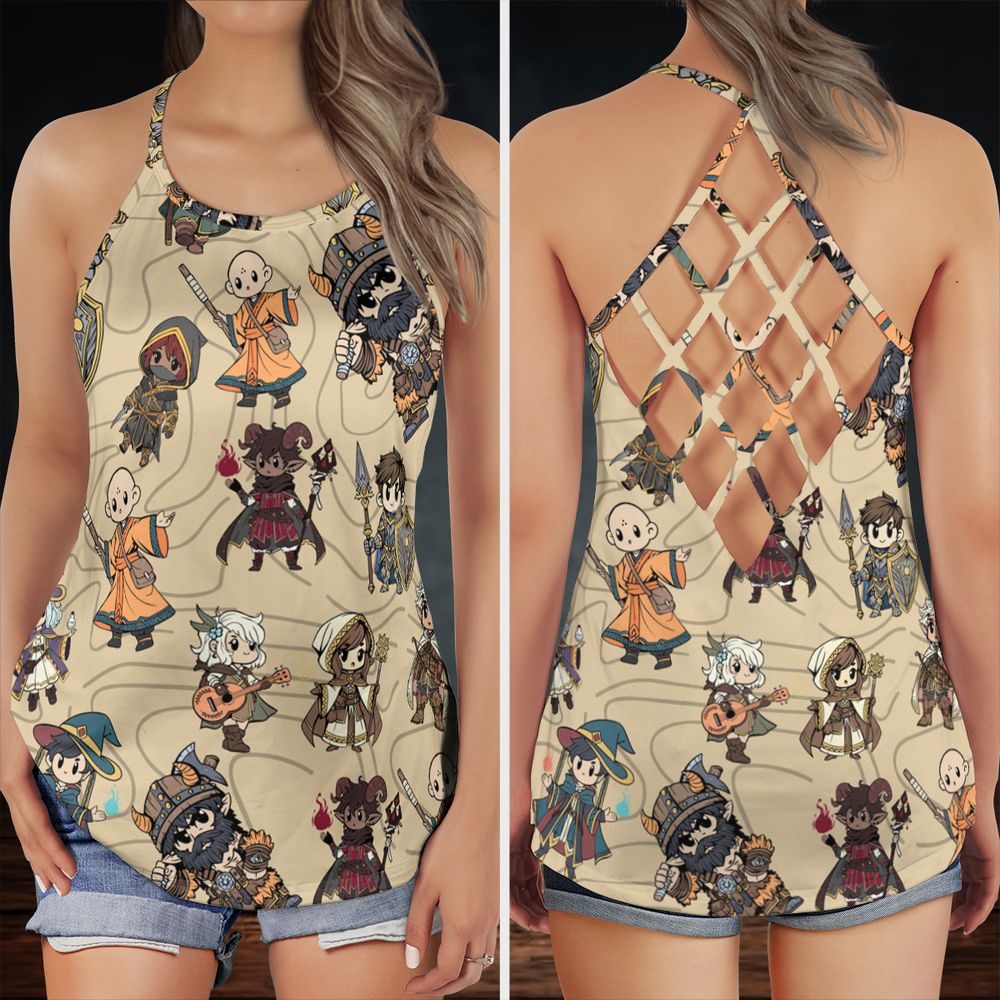 Chibi DnD Party – All Classes Criss Cross Tank Top -  - 1