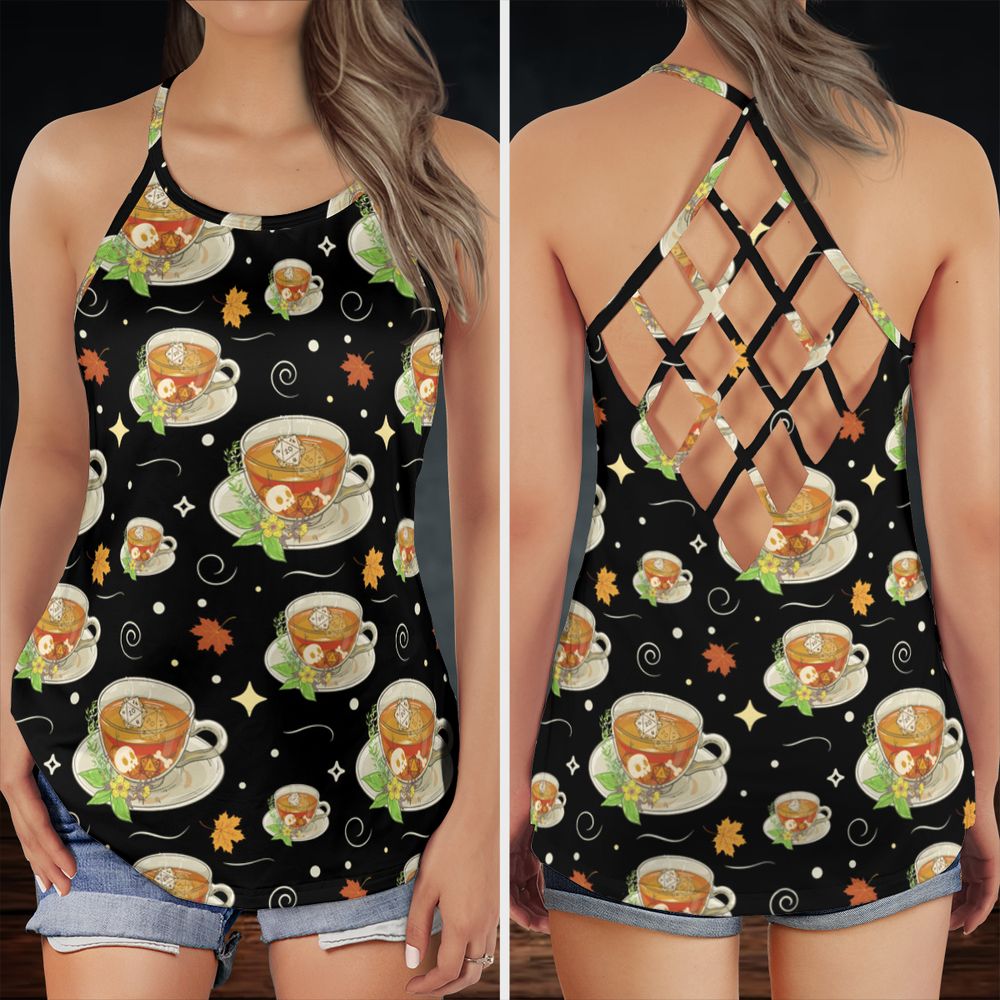 Cute Dnd Fall Tea Criss Cross Tank Top -  - 1