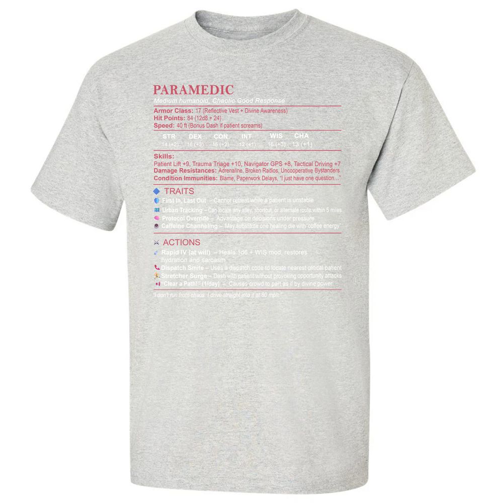 Paramedic Stats Classic Unisex T-Shirt - Ash - 2