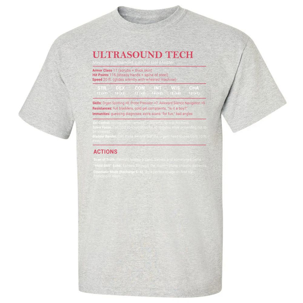 Ultrasound Tech Stats Classic Unisex T-Shirt - Ash - 2