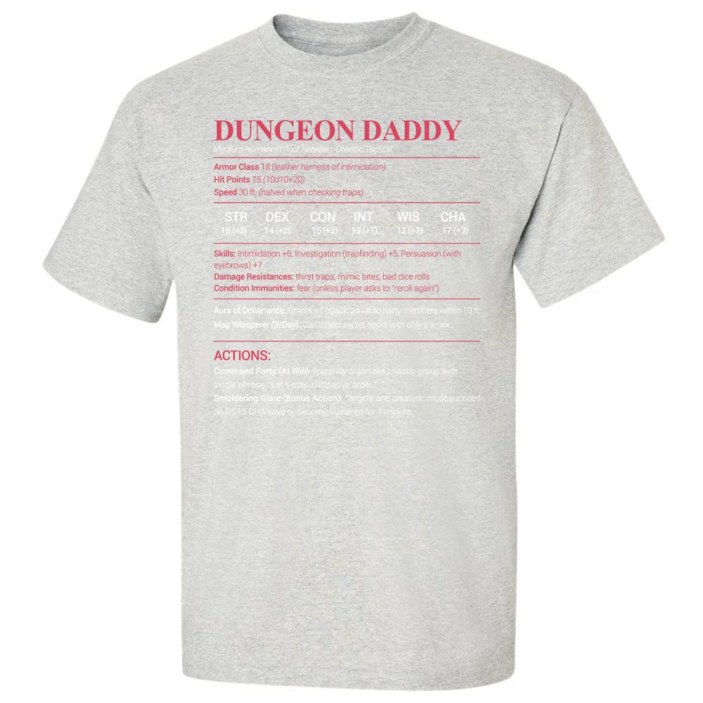 Dungeon Daddy Stats Classic Unisex T-Shirt - Ash - 2