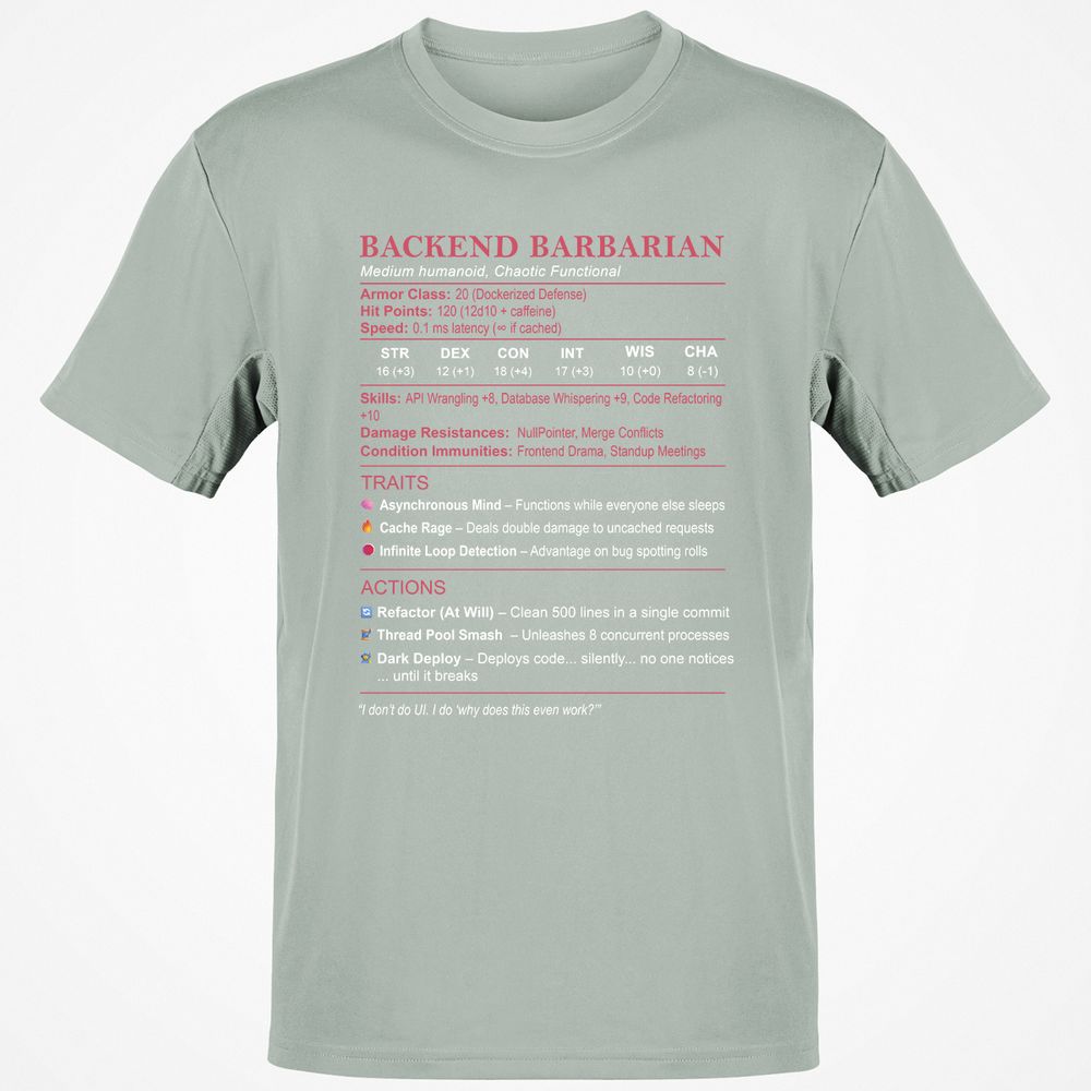 Backend Barbarian Stats Classic Unisex T-Shirt - Ash - 2