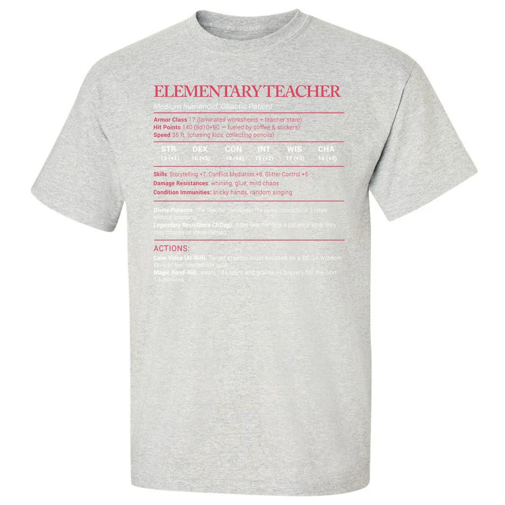 Elementary Teacher Stats Classic Unisex T-Shirt - Ash - 2