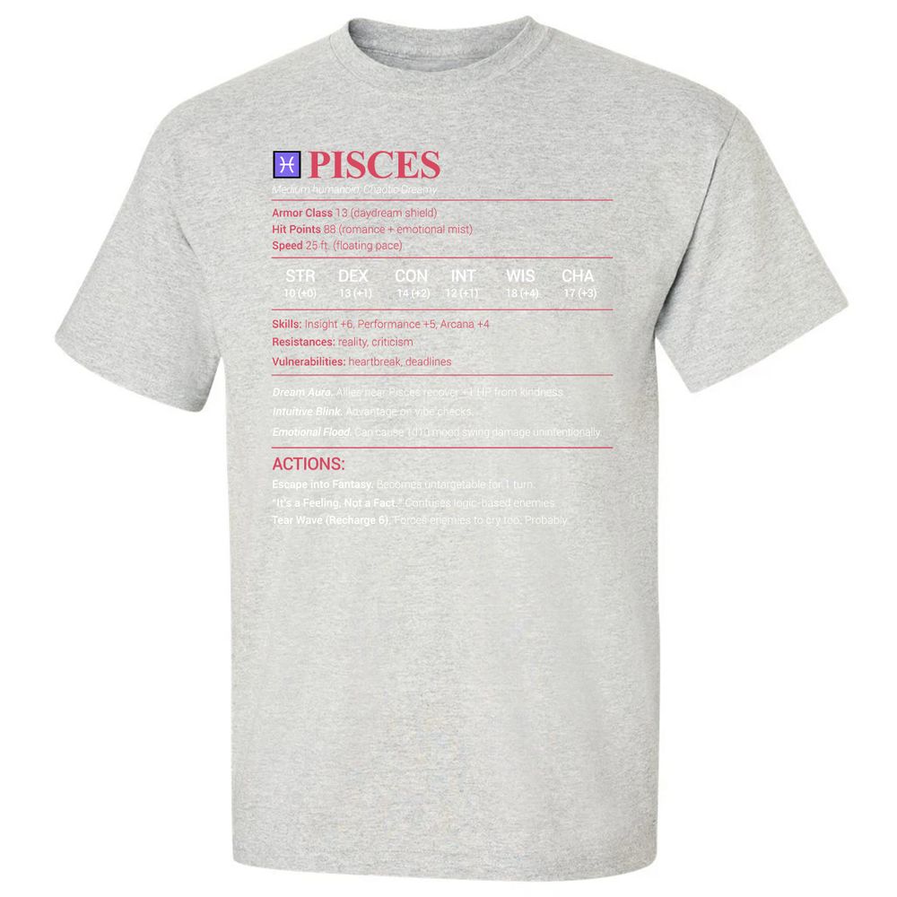 Pisces Stats Classic Unisex T-Shirt - Ash - 2