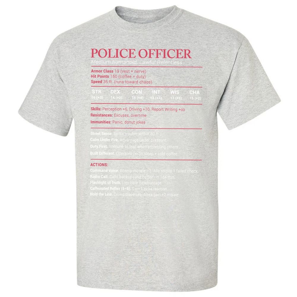 Police Officer Stats Classic Unisex T-Shirt - Ash - 2