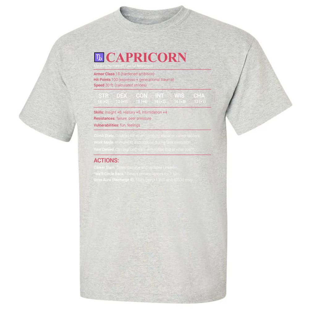 Capricorn Stats Classic Unisex T-Shirt - Ash - 2