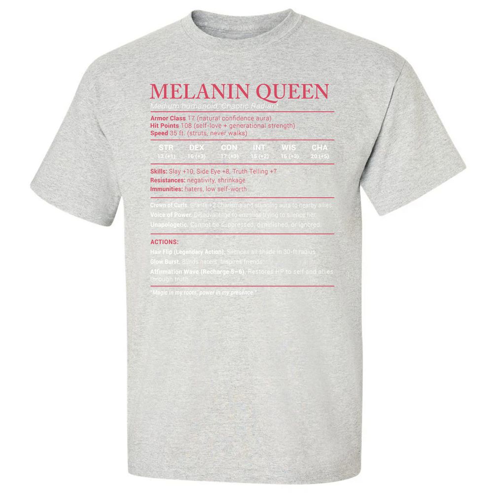 Melanin Queen Stats Classic Unisex T-Shirt - Ash - 2