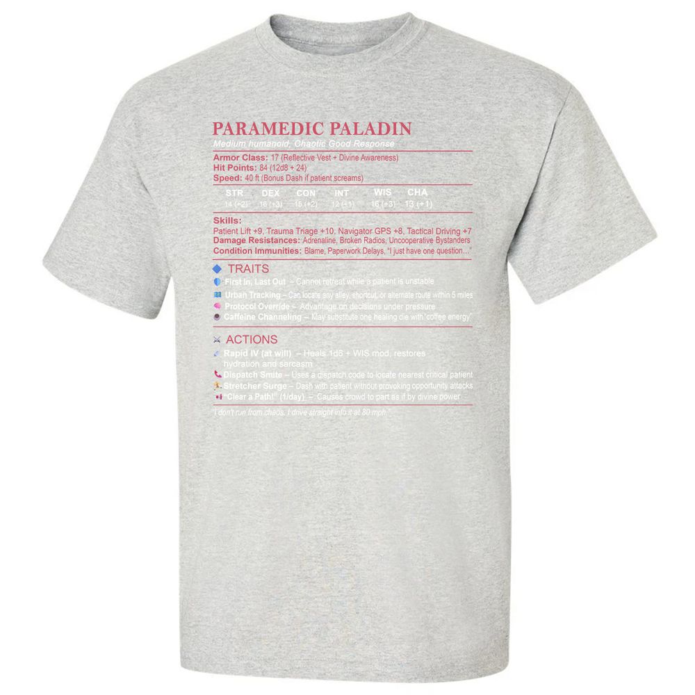 Paramedic Stats Classic Unisex T-Shirt - Ash - 2