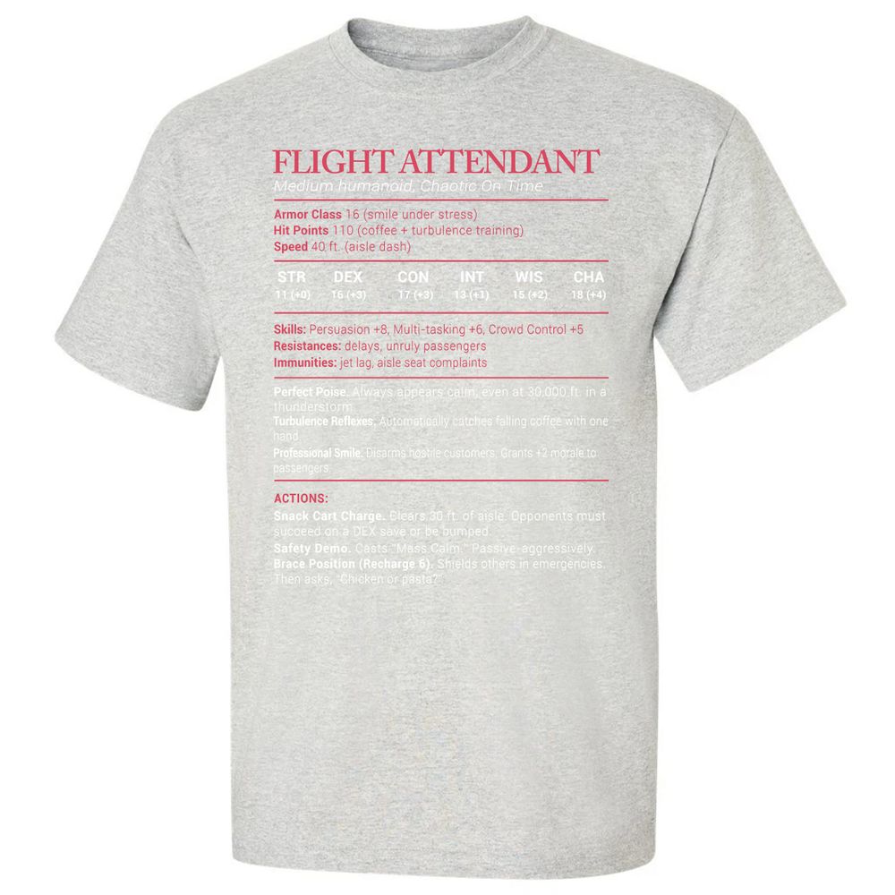 Flight Attendant Stats Classic Unisex T-Shirt - Ash - 2
