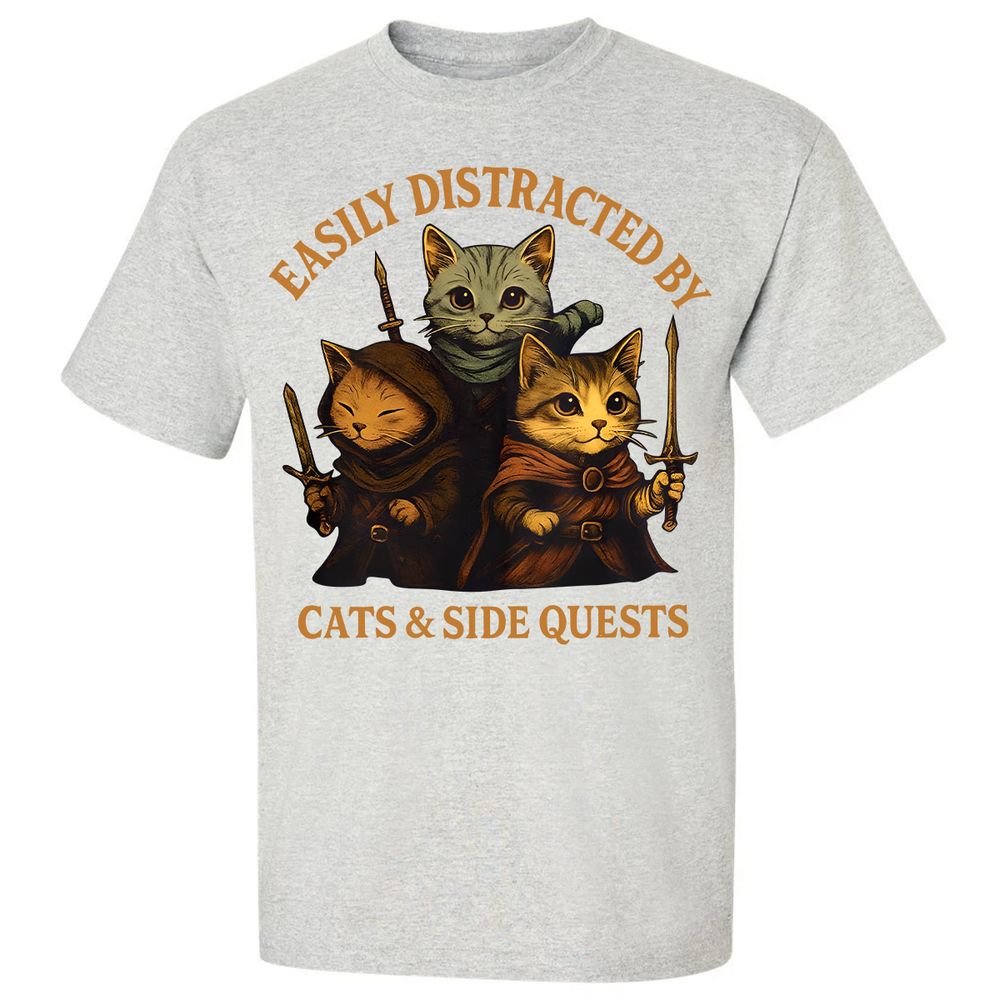 Easily Distracted By Cats & Side Quests Classic Unisex T-Shirt - Ash - 2