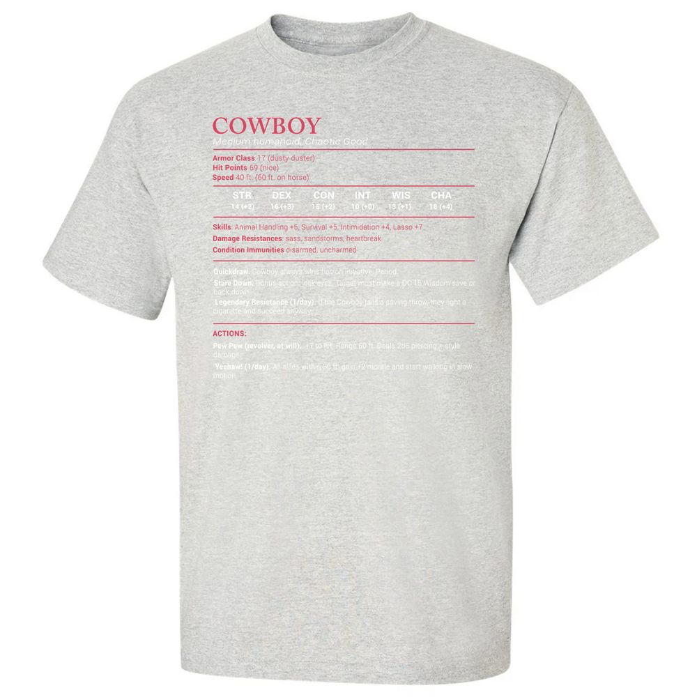Cowboy Stats Classic Unisex T-Shirt - Ash - 2