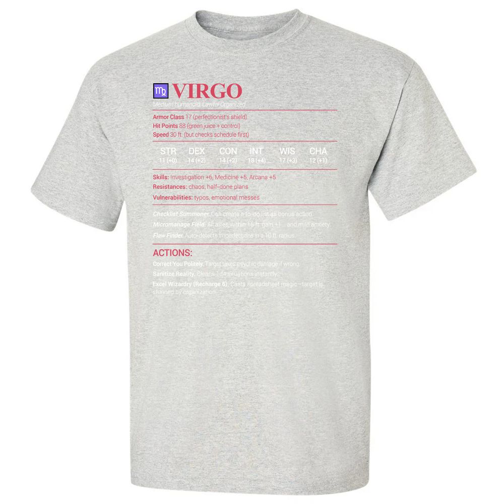 Virgo Stats Classic Unisex T-Shirt - Ash - 2