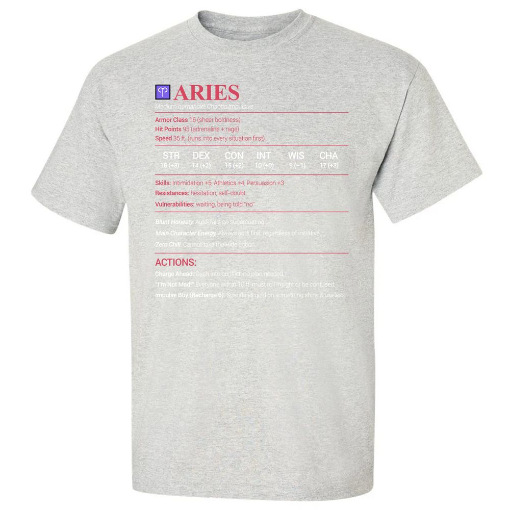 Aries Stats Classic Unisex T-Shirt - Ash - 2