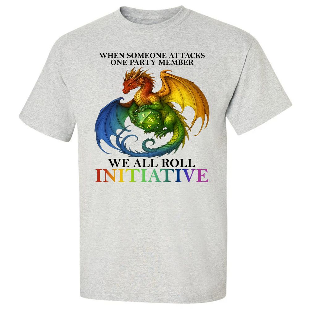 Dragon We All Roll For Initiative Classic Unisex T-Shirt - Ash - 2