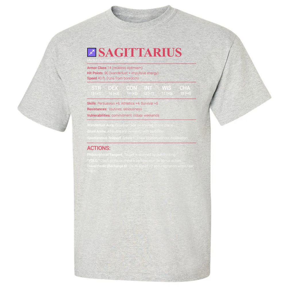 Sagittarius Stats Classic Unisex T-Shirt - Ash - 2