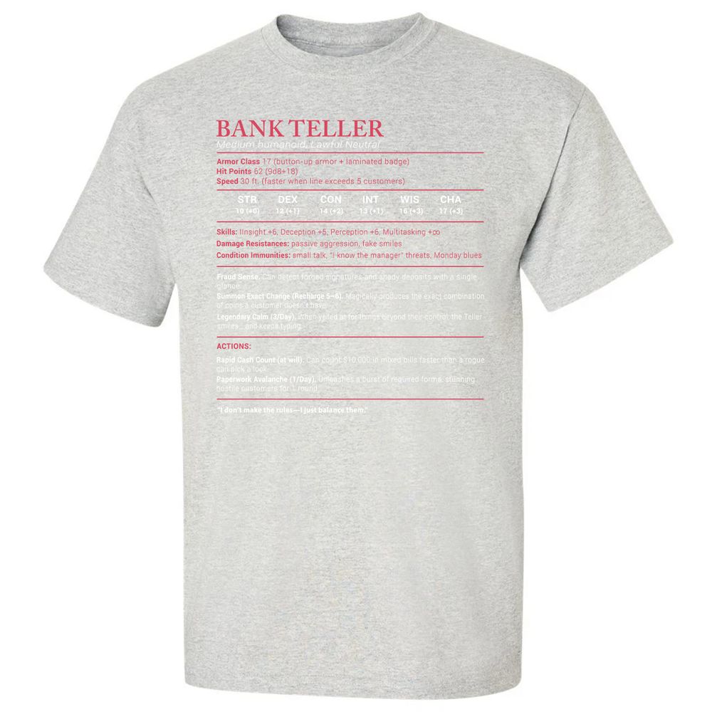 Bank Teller Stats Classic Unisex T-Shirt - Ash - 2