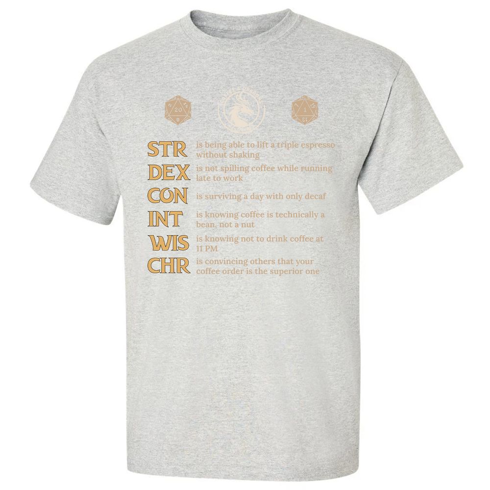 Coffee & Dragons RPG Stats Classic Unisex T-Shirt - Ash - 2