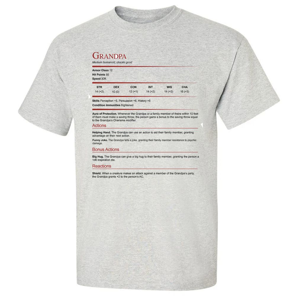 Grandpa Stat Block Classic Unisex T-Shirt - Ash - 2