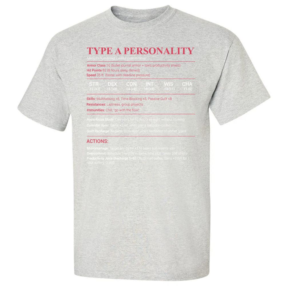 Type A Stats Classic Unisex T-Shirt - Ash - 2