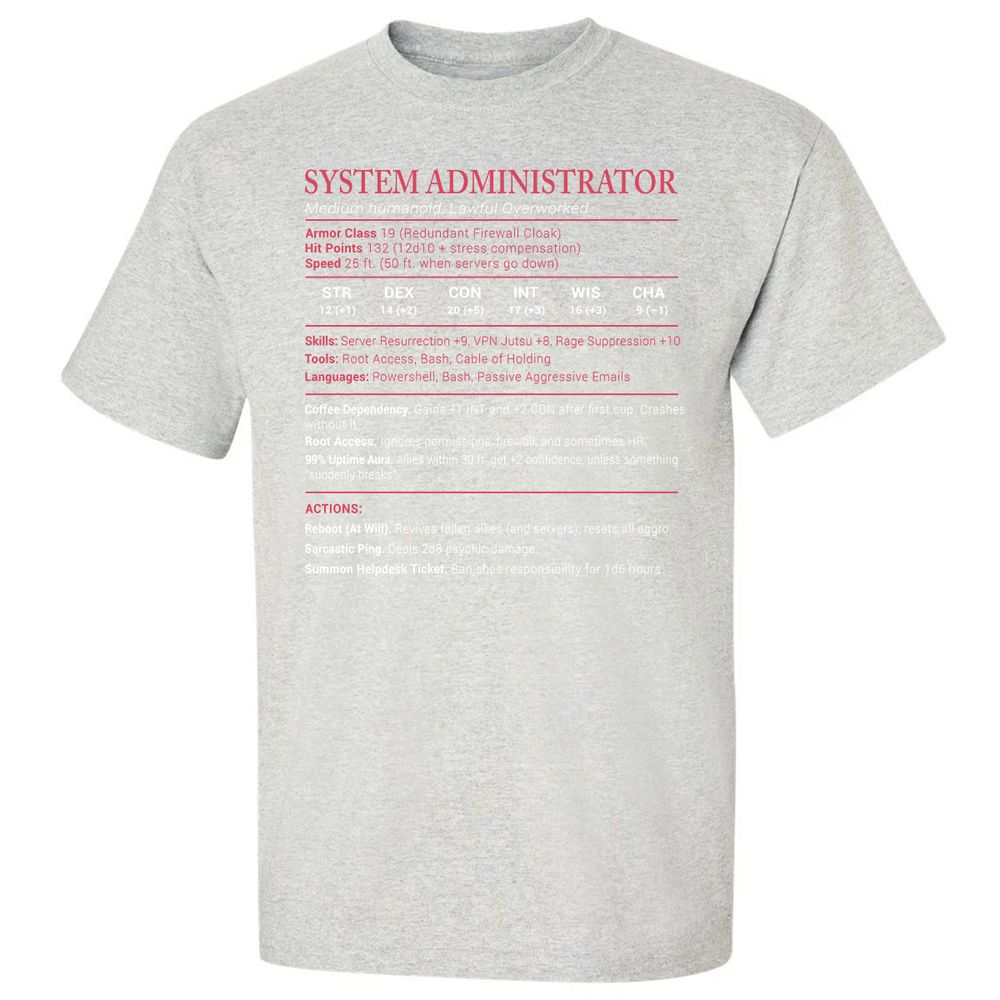 System Administrator Stats Classic Unisex T-Shirt - Ash - 2