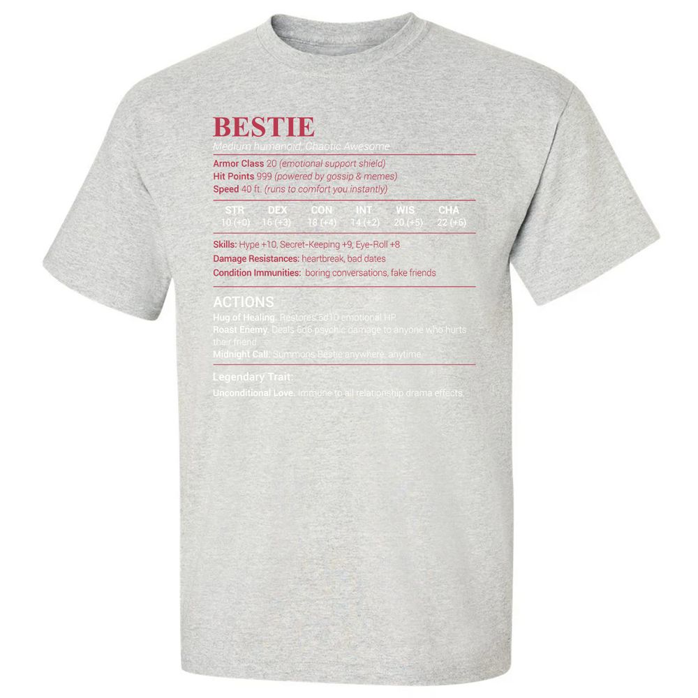 Bestie Stats Classic Unisex T-Shirt - Ash - 2