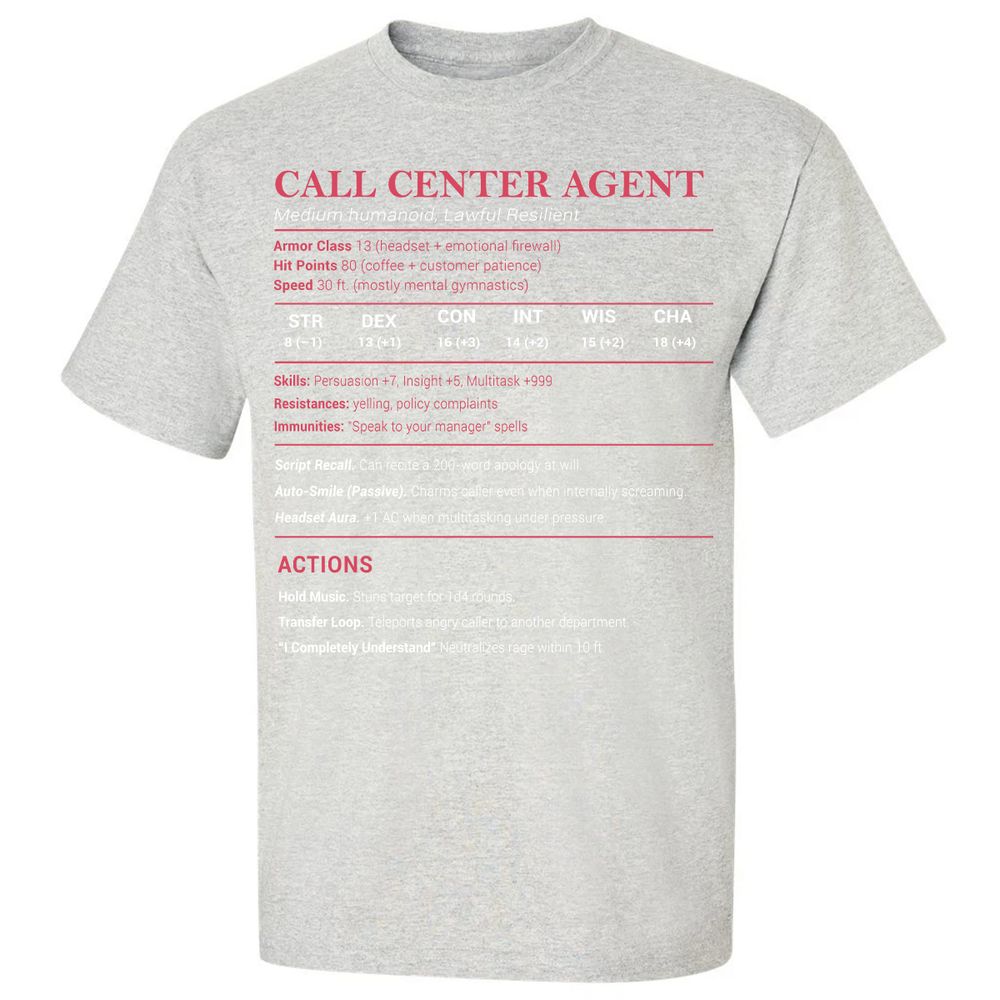 Call Center Agent Stats Classic Unisex T-Shirt - Ash - 2