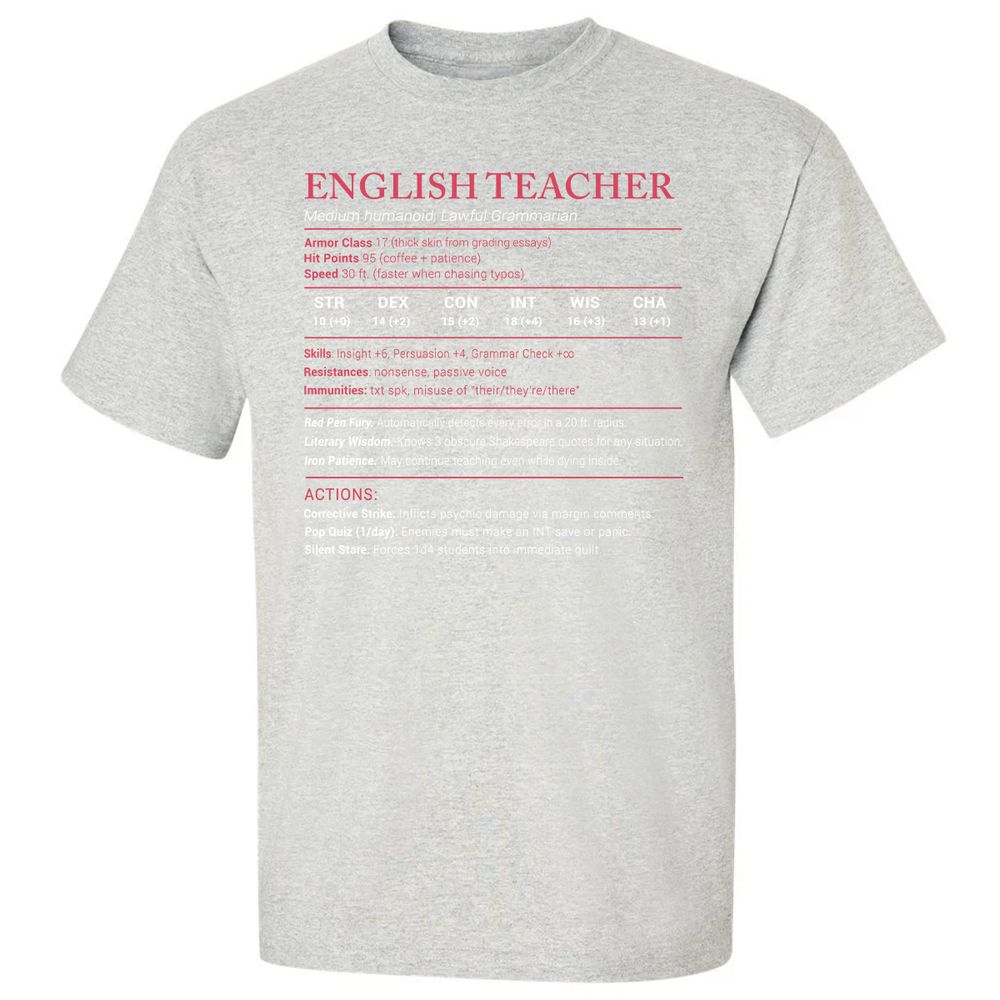 English Teacher Stats Classic Unisex T-Shirt - Ash - 2
