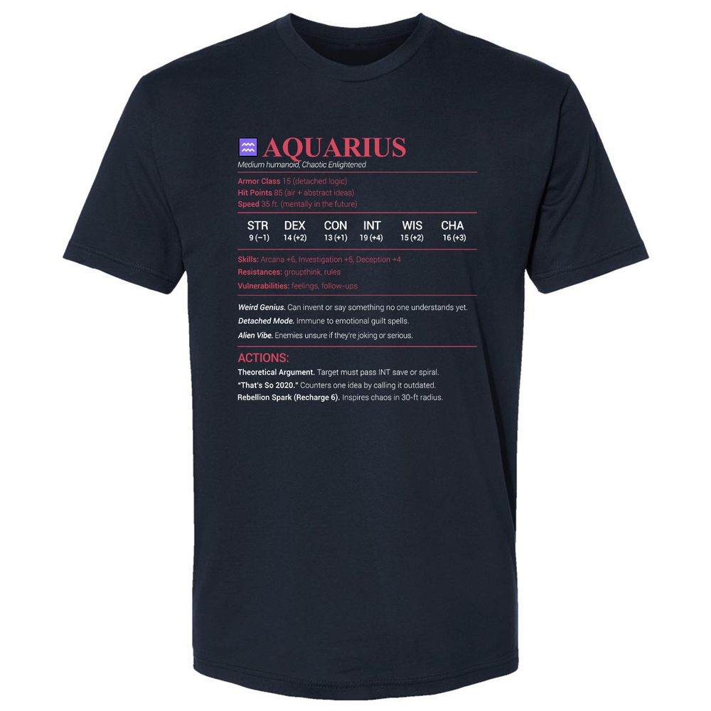 Aquarius Stats Premium Unisex T-Shirt - Midnight Navy - 2