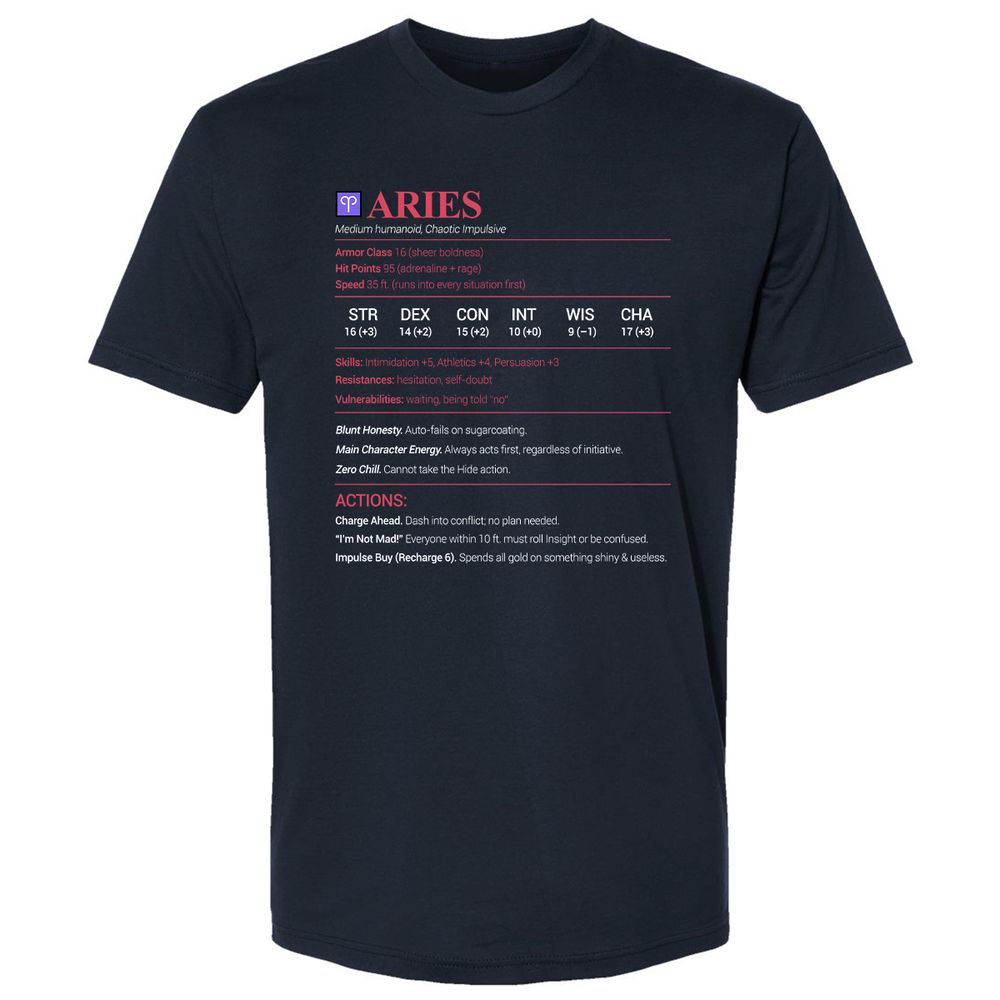 Aries Stats Premium Unisex T-Shirt - Midnight Navy - 2