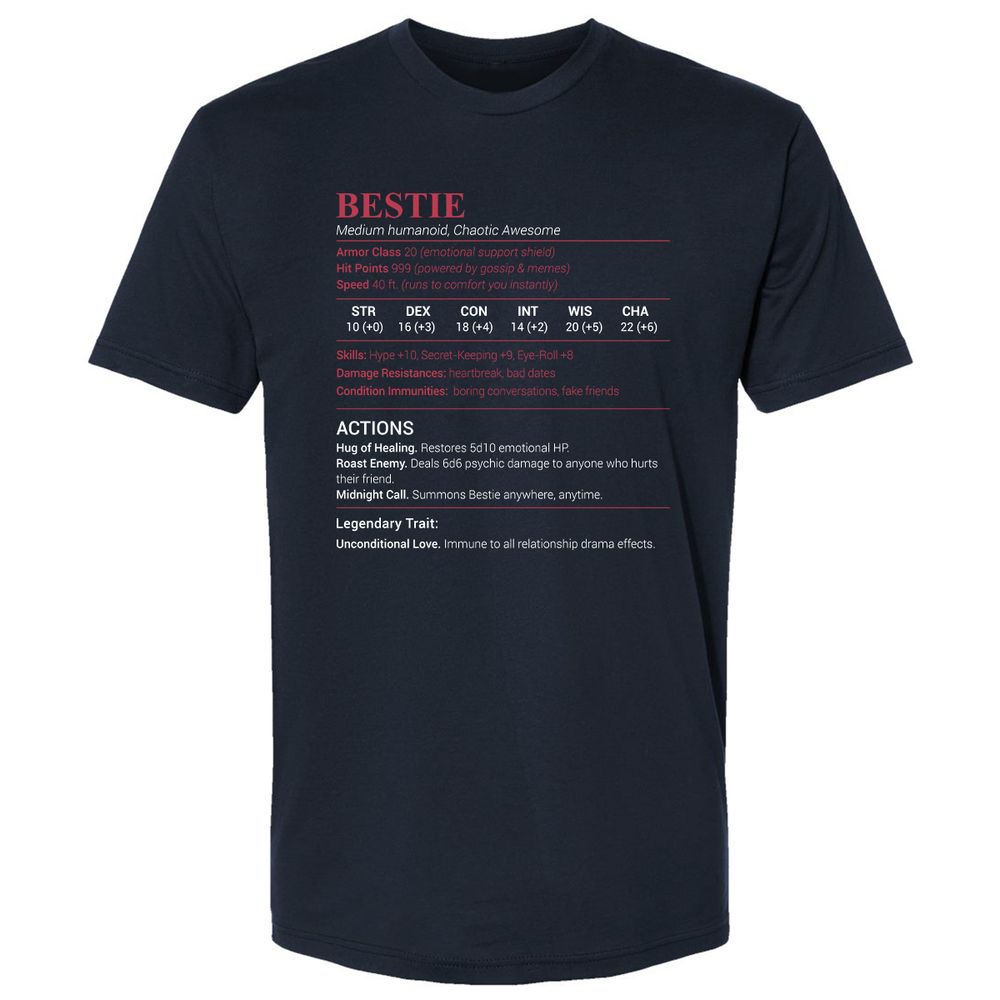 Bestie Stats Premium Unisex T-Shirt - Midnight Navy - 2