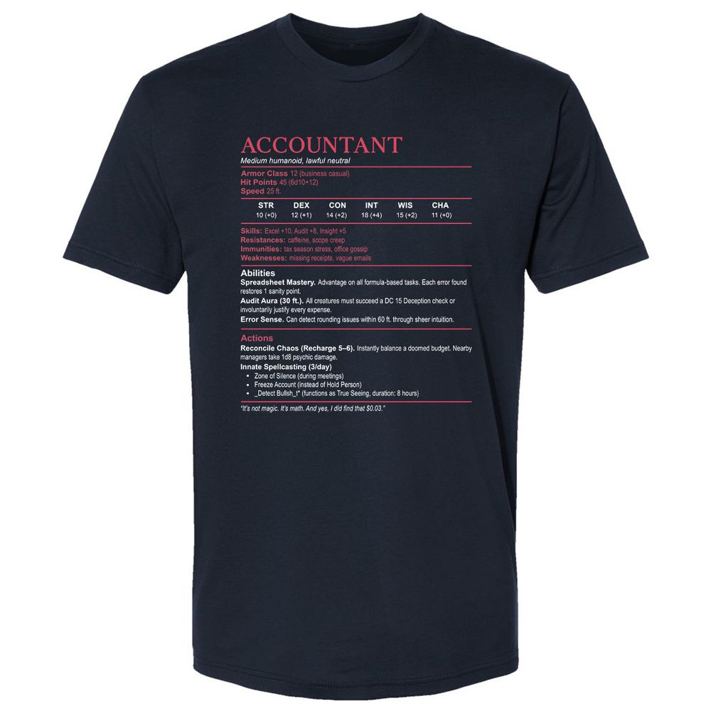 Accountant Stats Premium Unisex T-Shirt - Midnight Navy - 2