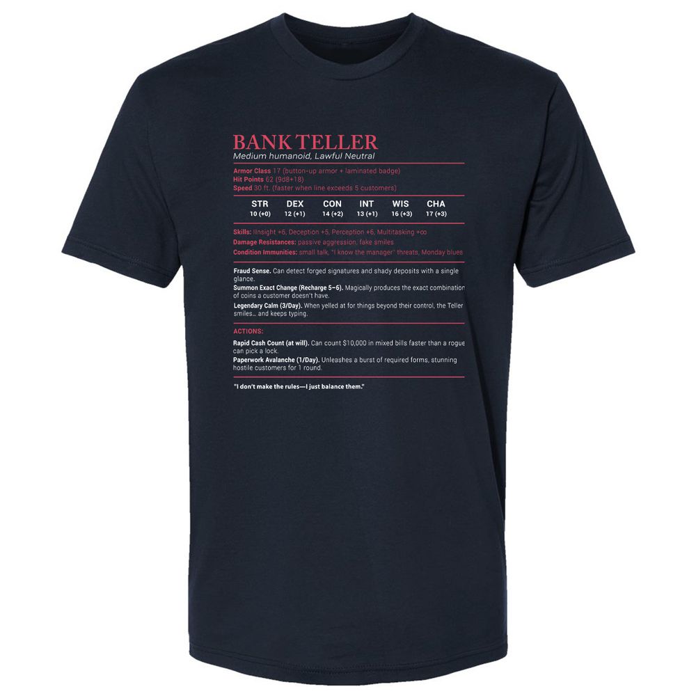 Bank Teller Stats Premium Unisex T-Shirt - Midnight Navy - 2