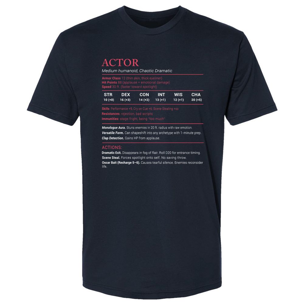 Actor Stats Premium Unisex T-Shirt - Midnight Navy - 2