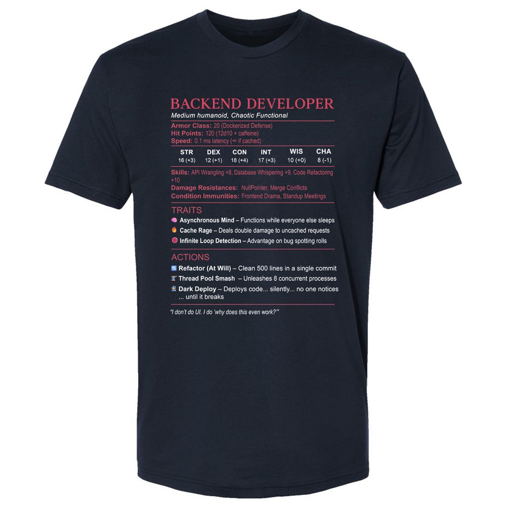 Backend Developer Stats Premium Unisex T-Shirt - Midnight Navy - 2