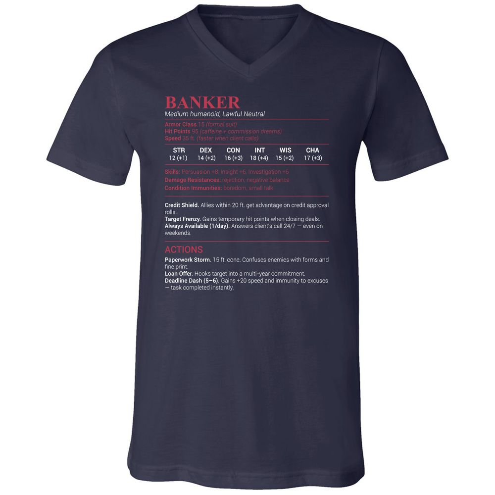 Banker Stats Unisex V-Neck T-Shirt - Navy - 2