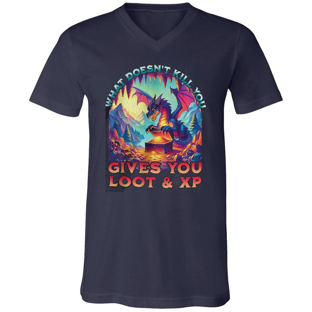 What Doesn't Kill You Give You Loot & XP Unisex V-Neck T-Shirt - Navy - 2