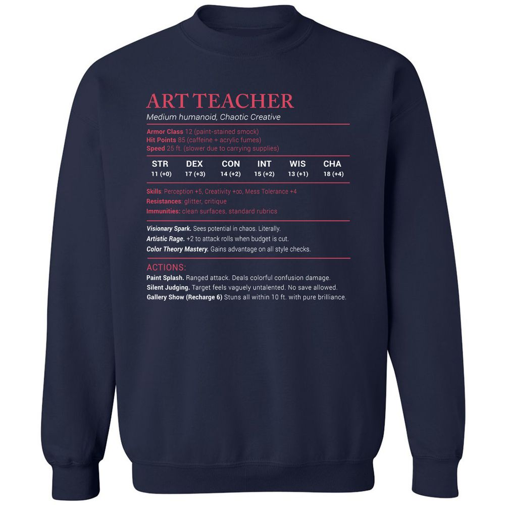 Art Teacher Stats Classic Unisex Sweatshirt - Navy - 2