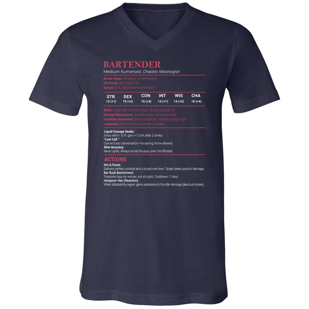 Bartender Stats Unisex V-Neck T-Shirt - Navy - 2