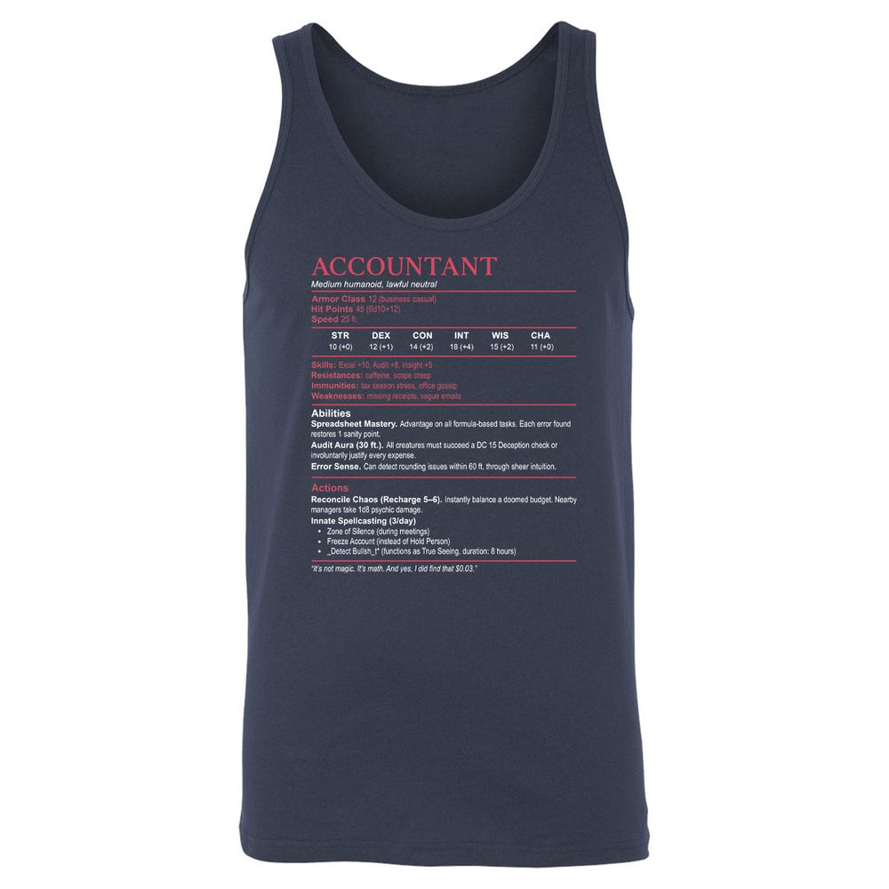 Accountant Stats Unisex Jersey Tank - Navy - 2